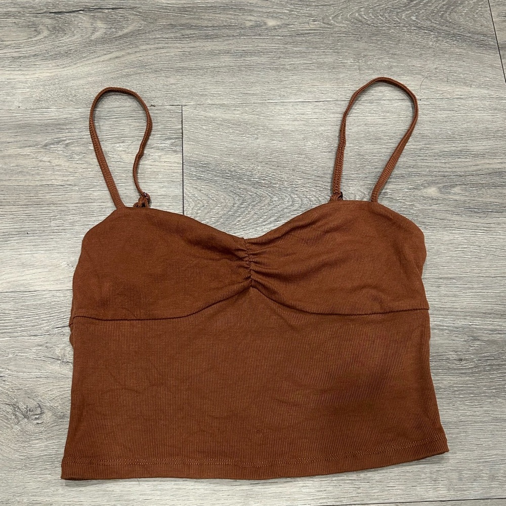 Aritzia Brown Ruched Crop Top